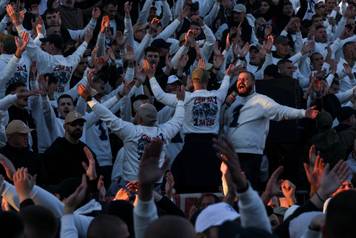 Serbian Progressive Party (SNS) candidate for Prime Minister Aleksandar Vucic attends a pre-election rally in Novi Sad
