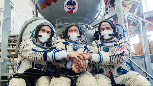 FILE PHOTO: Crew members attend a training session ahead of their expedition to the International Space Station in Star City