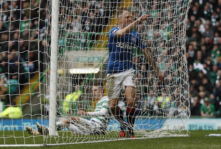 Rangers' Clint Hill celebrates scoring their first goal