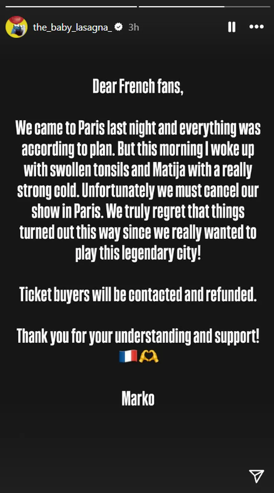 Nakon Istanbula, Baby Lasagna otkazao i koncert u Parizu...