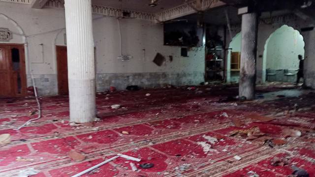 A general view of the prayer hall after a bomb blast inside a mosque during Friday prayers in Peshawar