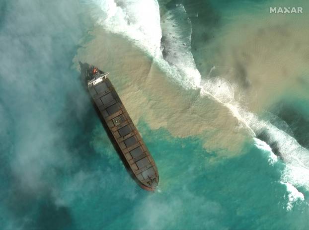 A satellite image shows MV Wakashio