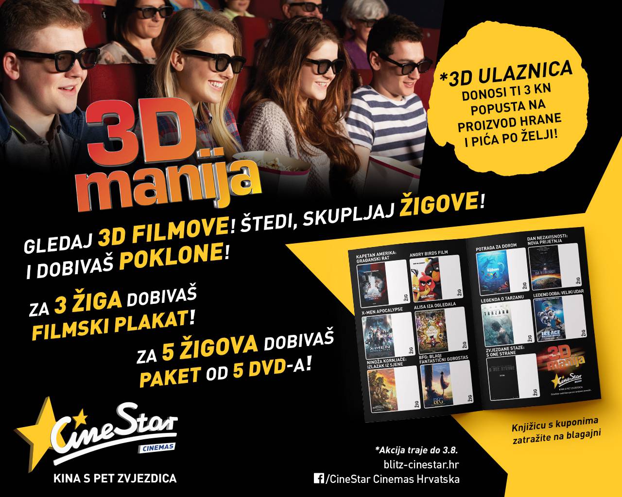 Doživi pravo iskustvo: Počinje 3D manija u CineStar kinima