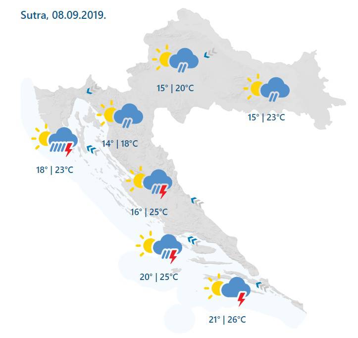 Stiže nam još kiše, u Dalmaciji puše jugo, a bit će i nevremena