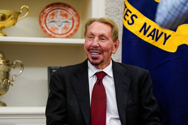 Larry Ellison reacts, at the White House