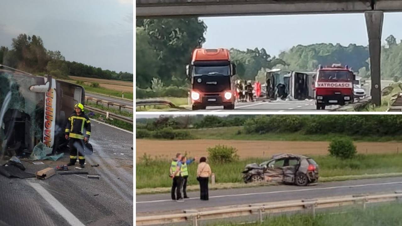 VIDEO Dvoje mrtvih na A3, 18 ozlijeđenih. Bus se prevrnuo u sudaru s autom: 'Udario je srnu'