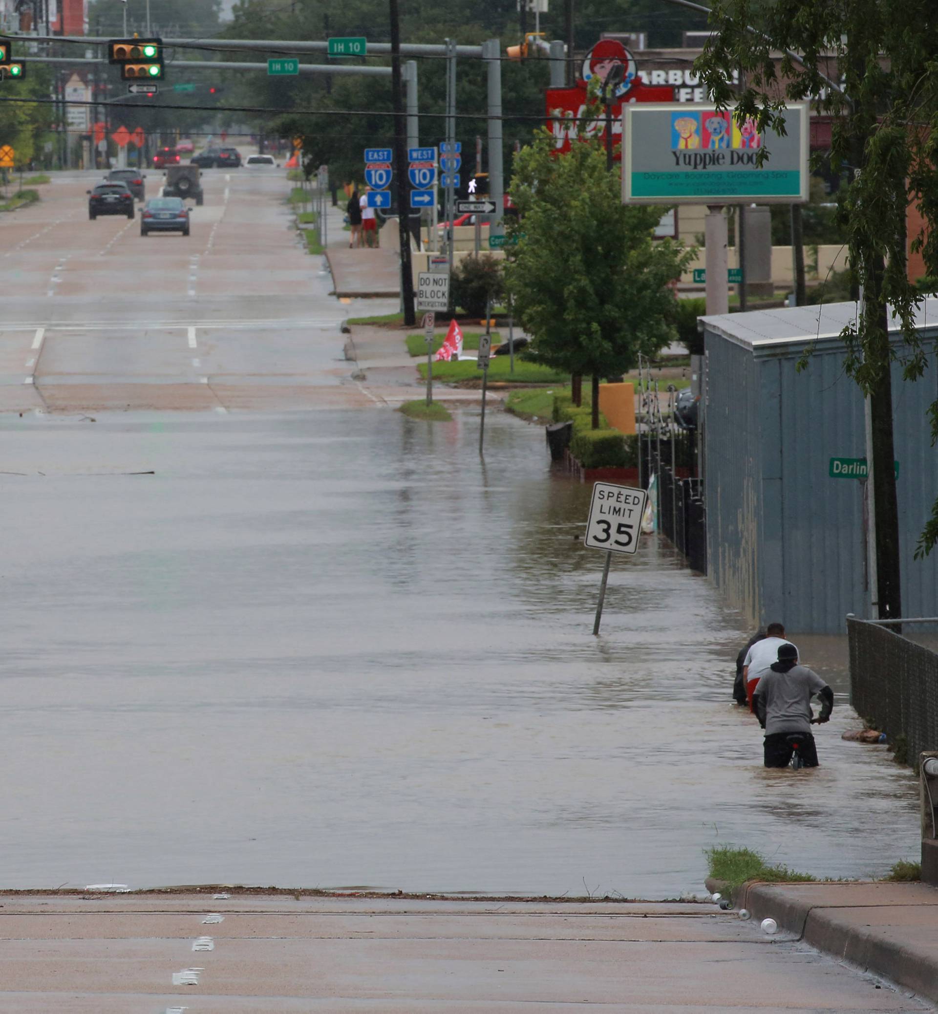 Submerged freeways from the effects of Hurricane Harvey are seen during widespread flooding in Houston