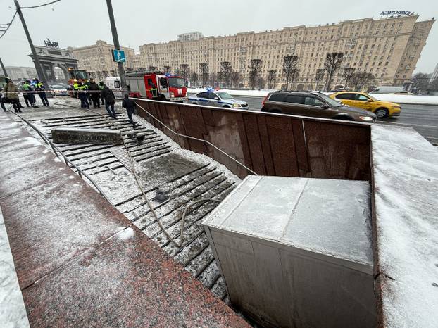 Vehicle drives into underground walkway in Moscow