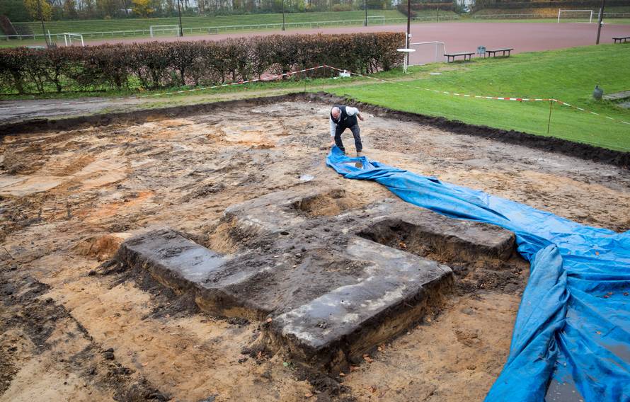 Concrete Swastika digged out at sports ground