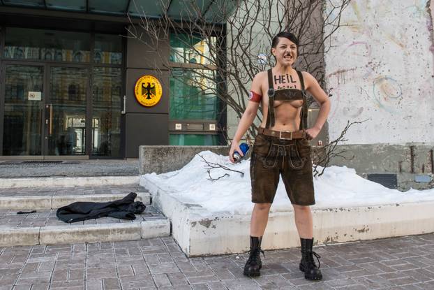 Members Of Ukraine's Femen Women's Movement Protested In Front Of The German Embassy In Kyiv Against The Ultra-right Alternative For Germany (AfD) - 23 Feb 2025