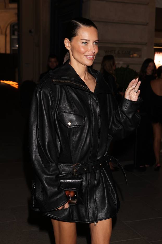 Adriana Lima Leaves Revolve Party During Paris Fashion Week Wearing Leather Jacket Dress - 29 Sep 2026
