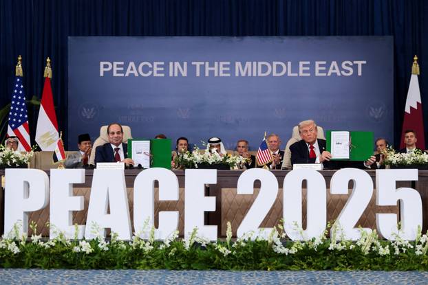 U.S. President Trump participates in the official signing of the first phase of the Gaza ceasefire agreement, in Sharm El-Sheikh