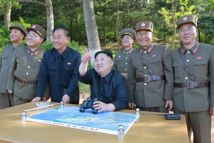 North Korean leader Kim Jong Un inspects the intermediate-range ballistic missile Pukguksong-2's launch test