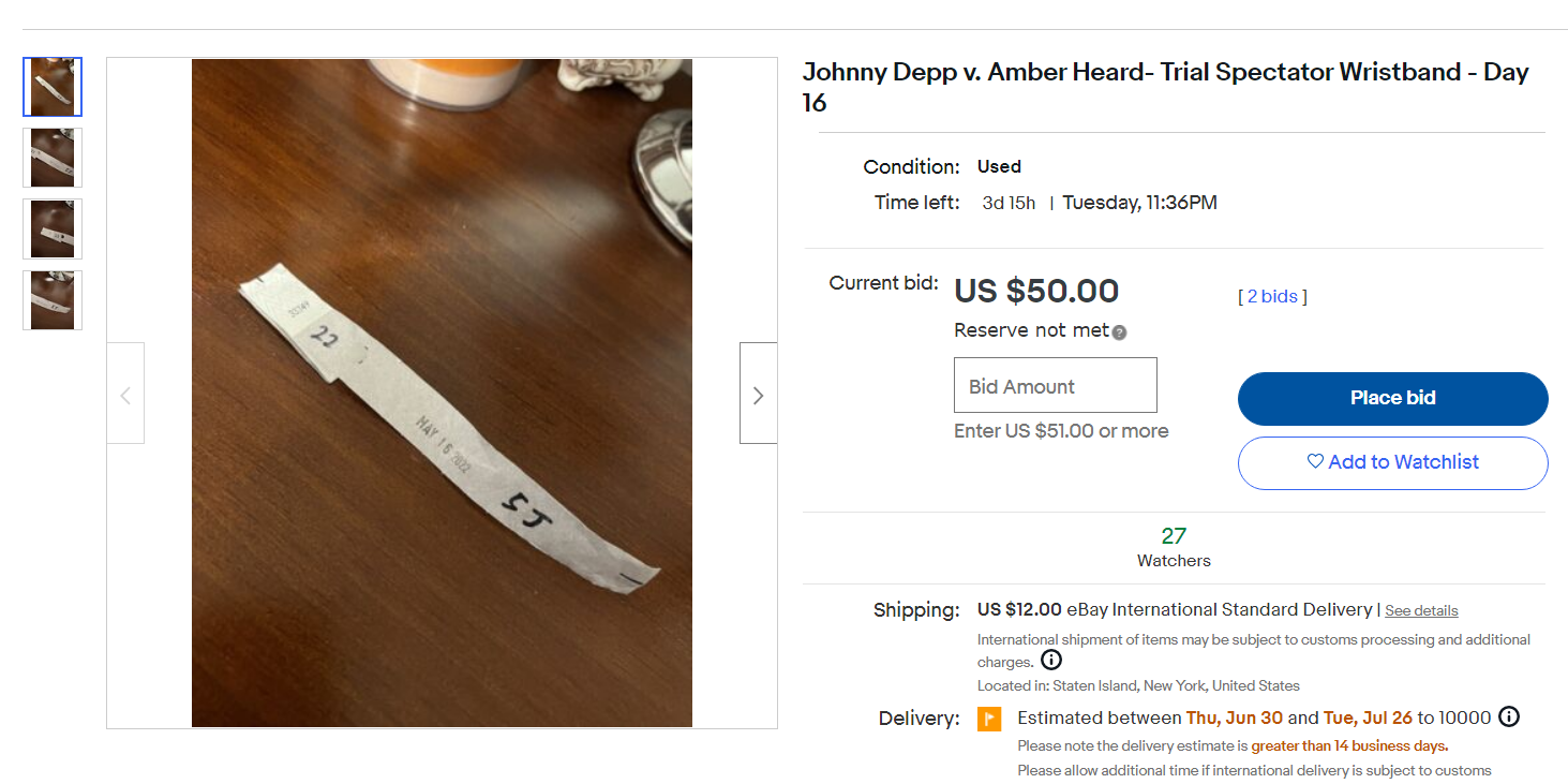 Papirnate narukvice sa suđenja Deppa i Heard na internetu se prodaju za čak 35 tisuća kuna