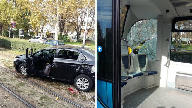 Auto se prevrnuo i udario u tramvaj, nitko nije ozlijeđen