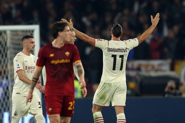 Rome, Italy. 01st Nov, 2021. ROME, Italy - 31.10.2021: ZLATAN IBRAHIMOVIC (MIL) responds with raised arms to the racist offenses for his gypsy origin from the audience of the Olympic stadium during the Roma Milan match. Credit: Independent Photo Agency/Al