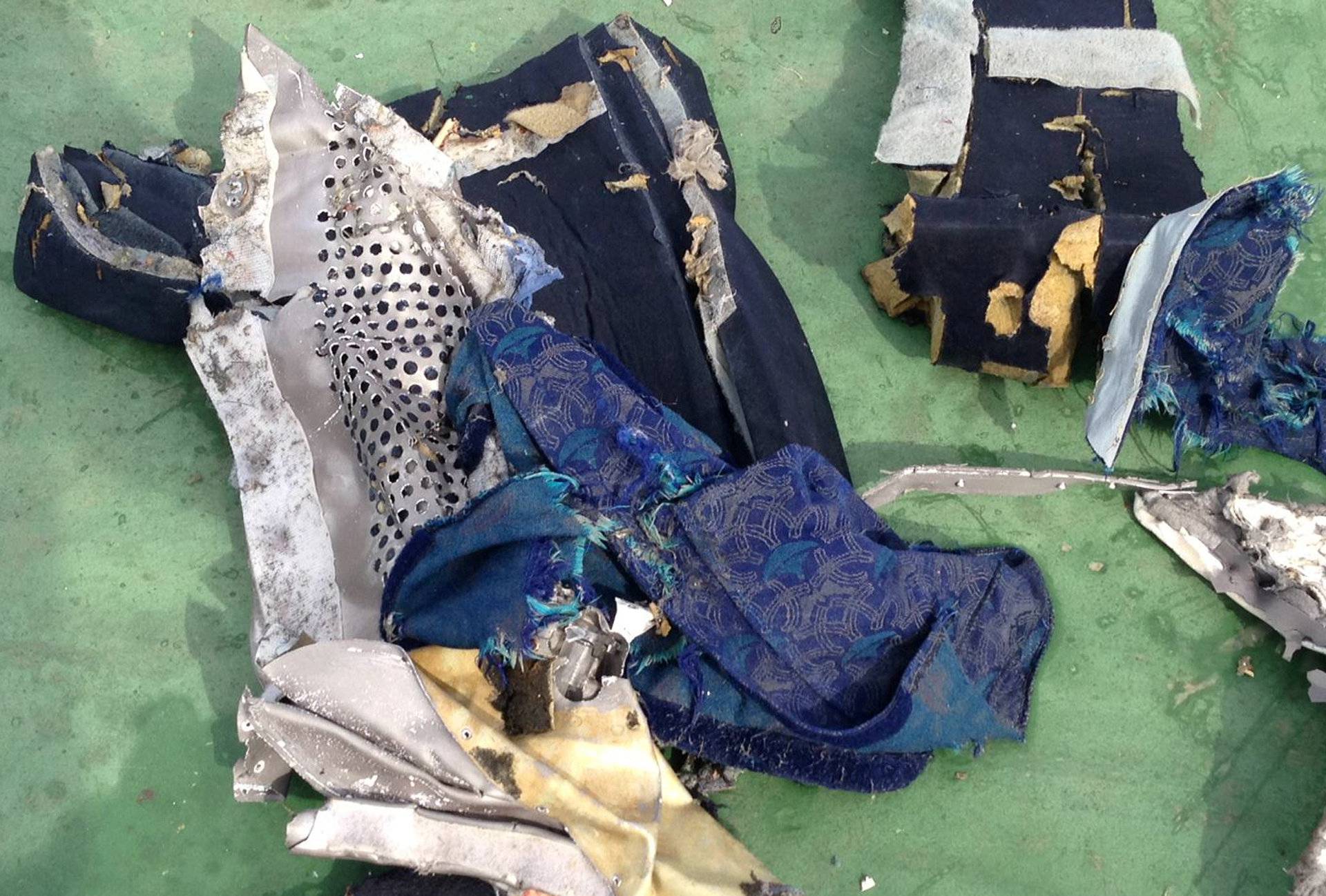 Recovered debris of the EgyptAir jet that crashed in the Mediterranean Sea are seen in this still image taken from video