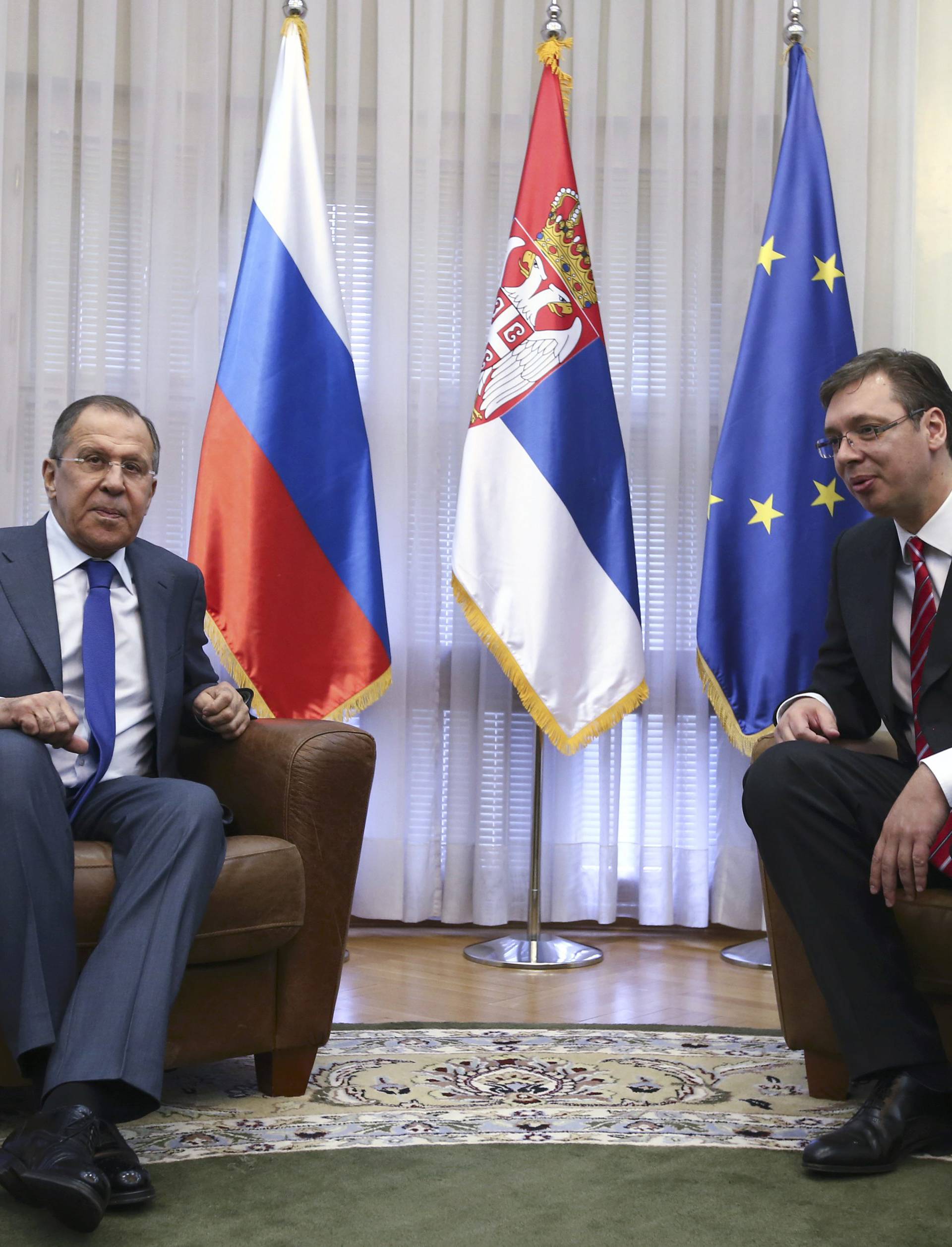 Serbia's Prime Minister Vucic meets with Russia's Foreign Minister Lavrov in Belgrade