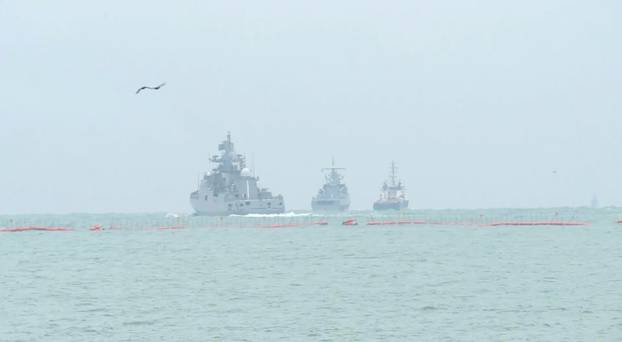 Warships of the Russian Black Sea fleet are seen during naval drills near Crimea