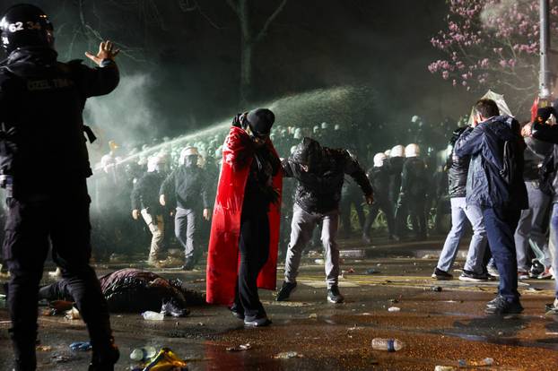 People take part in a protest on the day Istanbul Mayor Ekrem Imamoglu was jailed as part of a corruption investigation, in Istanbul