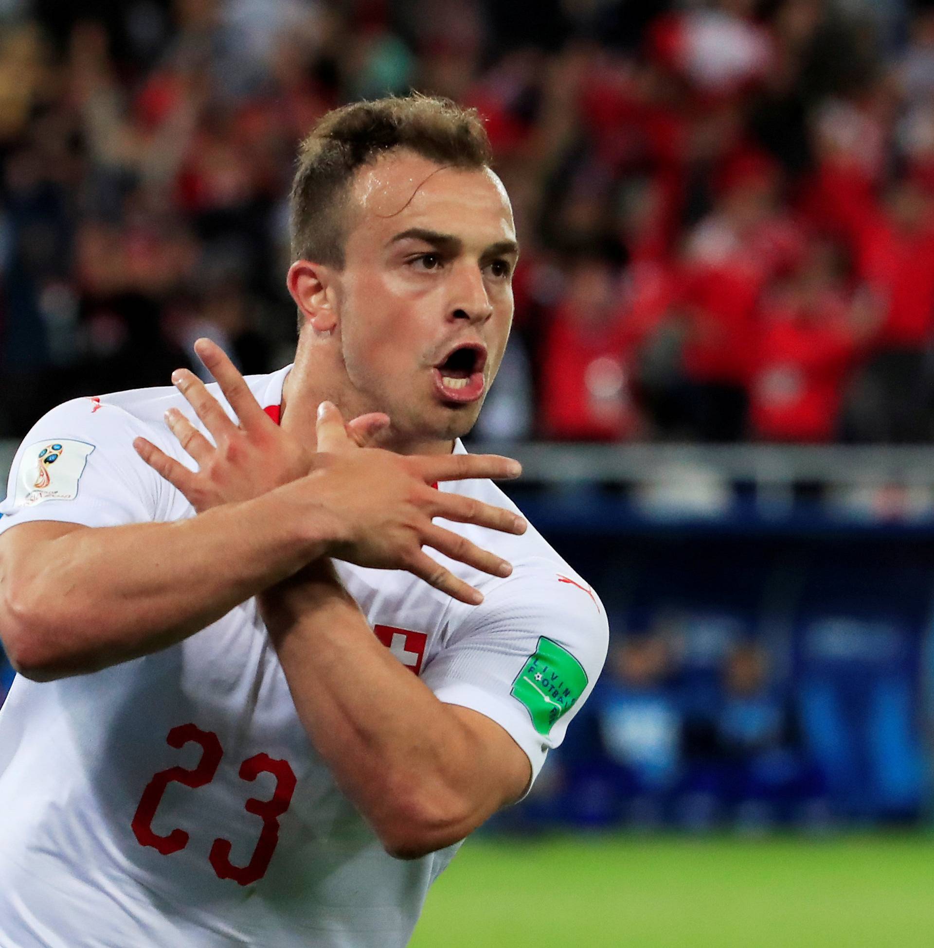 FILE PHOTO: Switzerland's Xherdan Shaqiri celebrates scoring