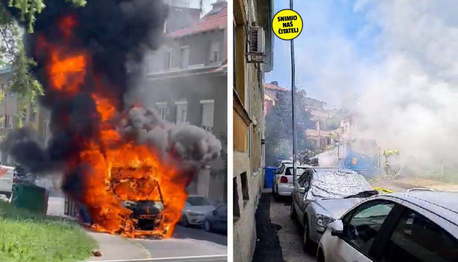 VIDEO Požar u Zagrebu: ZET-ov bus kod bolnice u Vinogradskoj guta plamen, oštećena dva auta