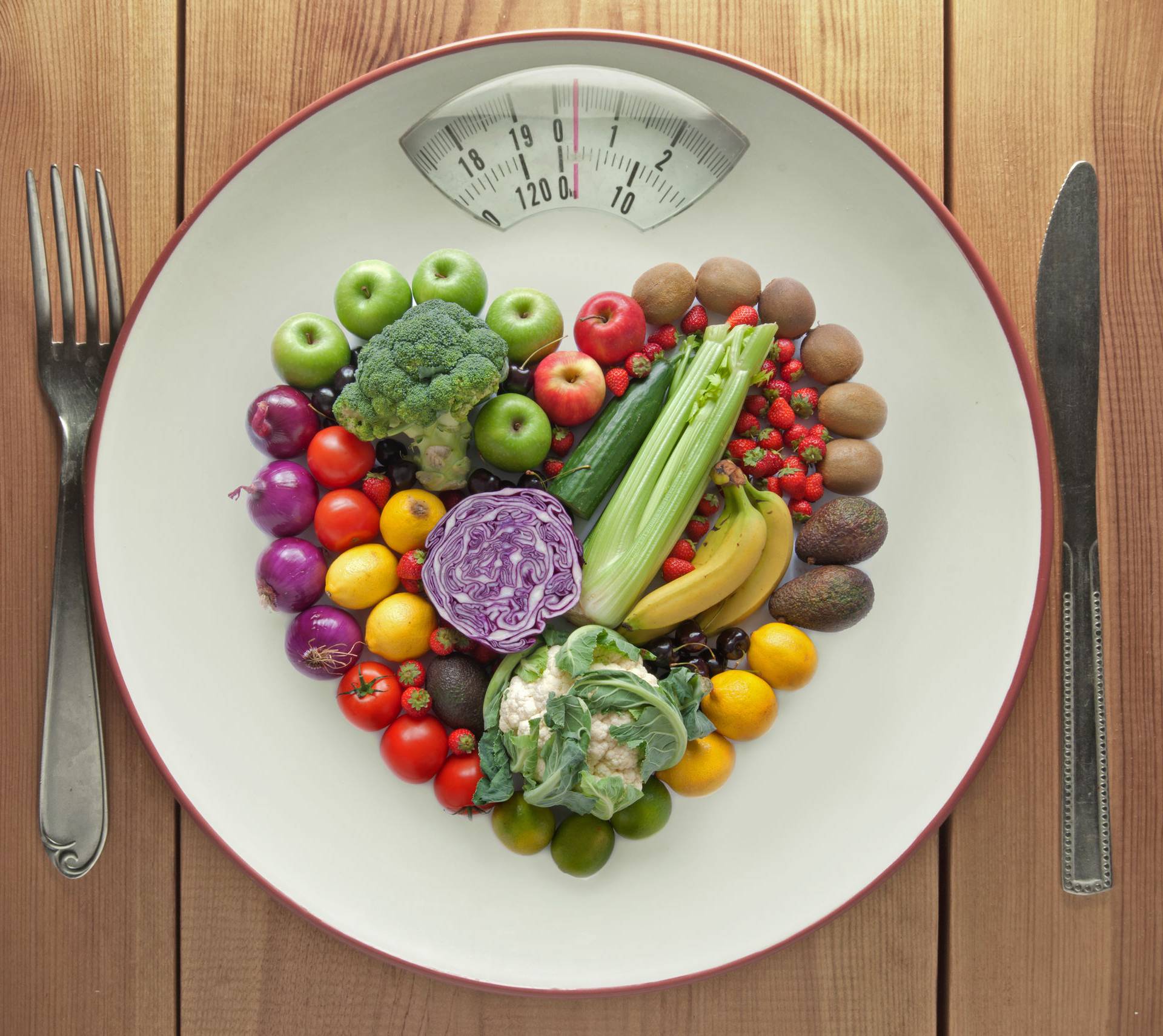 Diet concept heart shape fruit and vegetables