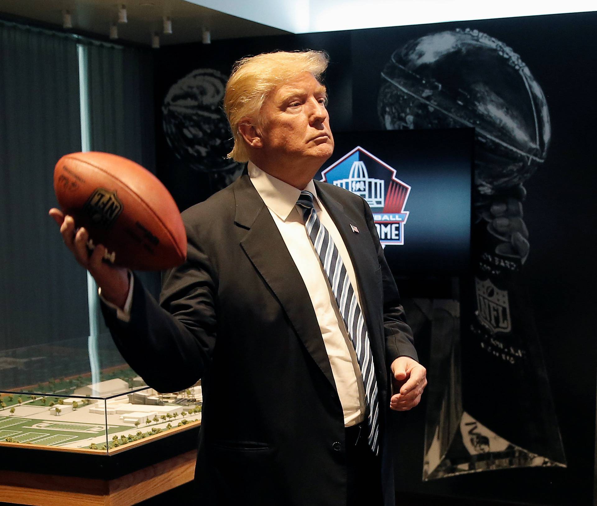 Republican presidential nominee Donald Trump tours the Pro Football Hall of Fame in Canton