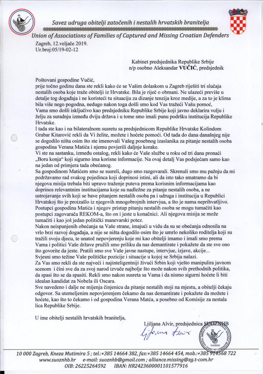 Otvoreno pismo obitelji nestalih u ratu: 'Vučiću, reci gdje su naši sinovi? Zašto Srbija sada šuti?!'