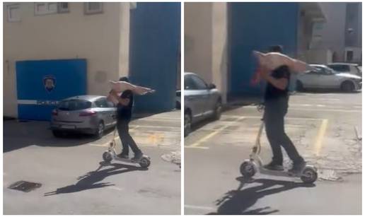 VIDEO Ovo ima samo u Omišu! Vozi ručak na ramenu ispred policije: 'Ni janje nema kacigu'