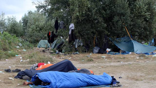 A makeshift migrant camp near the hospital in Calais