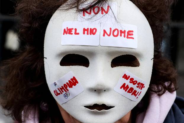 Demonstrators protest the 2026 Winter Olympics in Milan