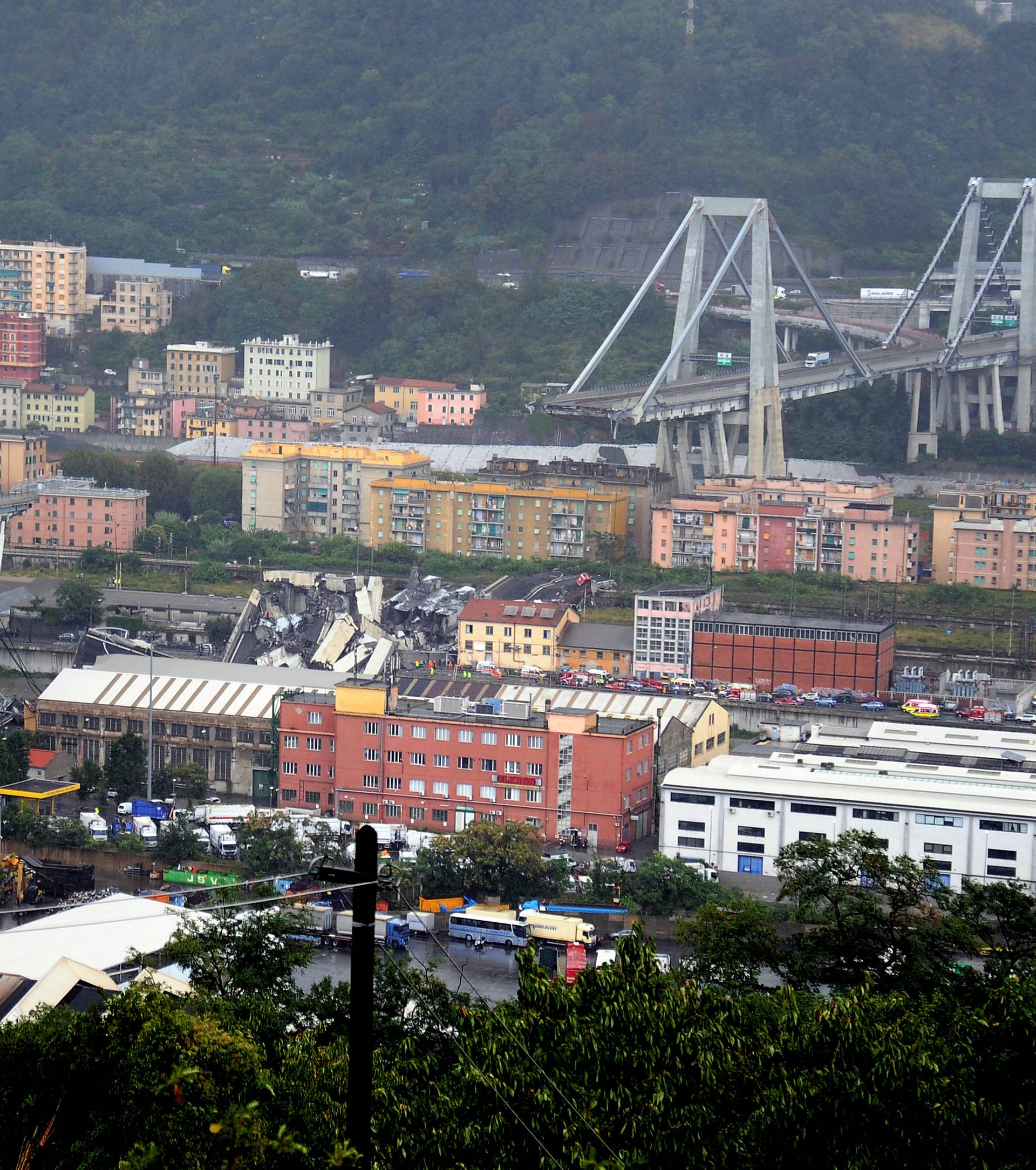 The collapsed Morandi Bridge is seen in the Italian port city of Genoa