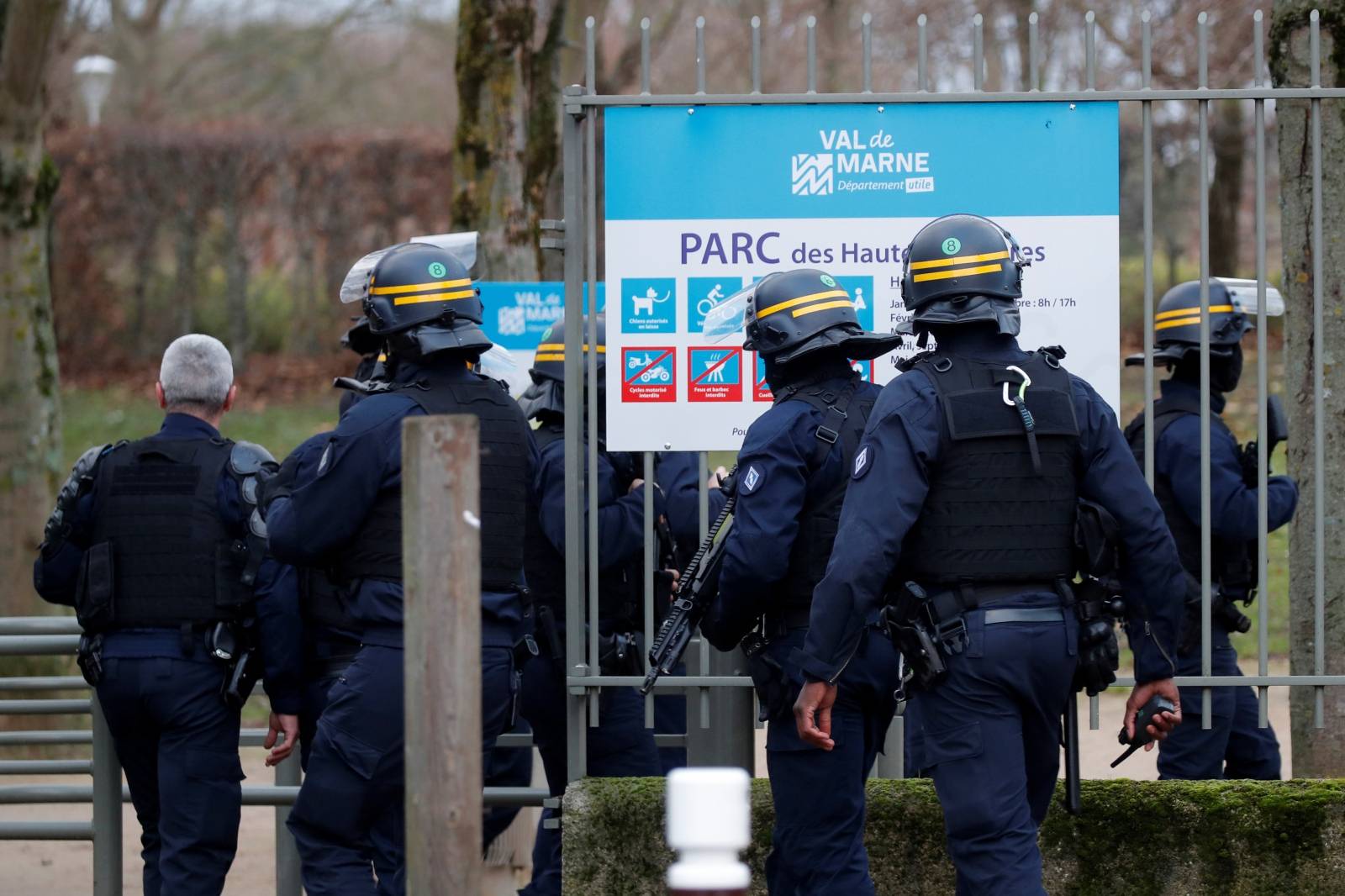 French police secure an area after a knife attack in a public park in Villejuif