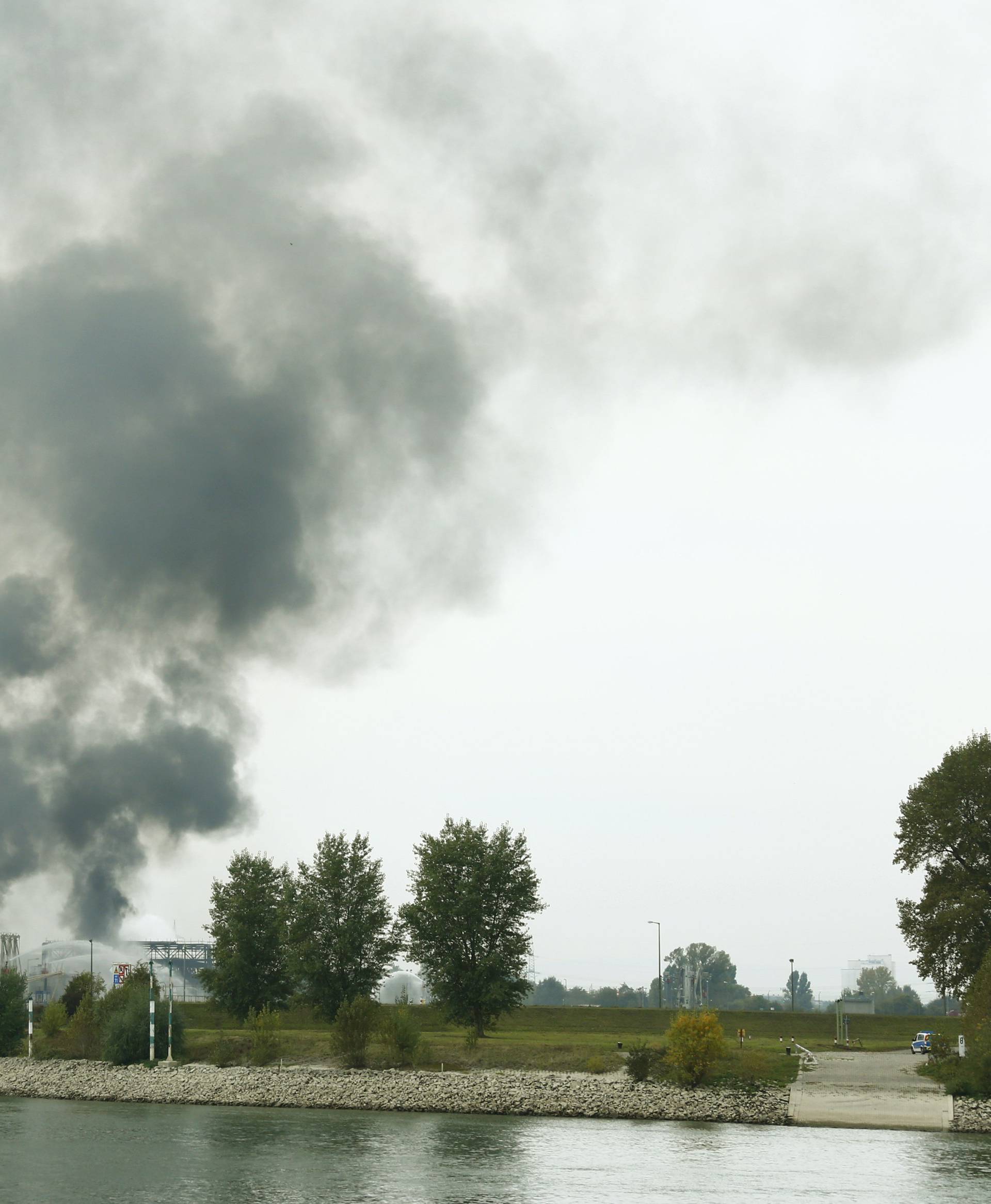 Smoke rises from the factory of chemicals giant BASF in Ludwigshafen