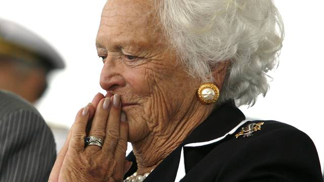 FILE PHOTO: Former first lady Barbara Bush attends the christening ceremony of the USS George H.W. Bush in Virginia
