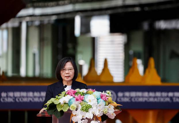 Launching ceremony of Taiwan's first domestically built submarine, in Kaohsiung