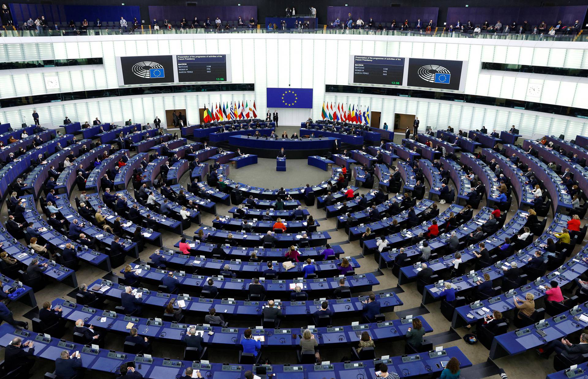 French President Macron addresses EU parliament in Strasbourg