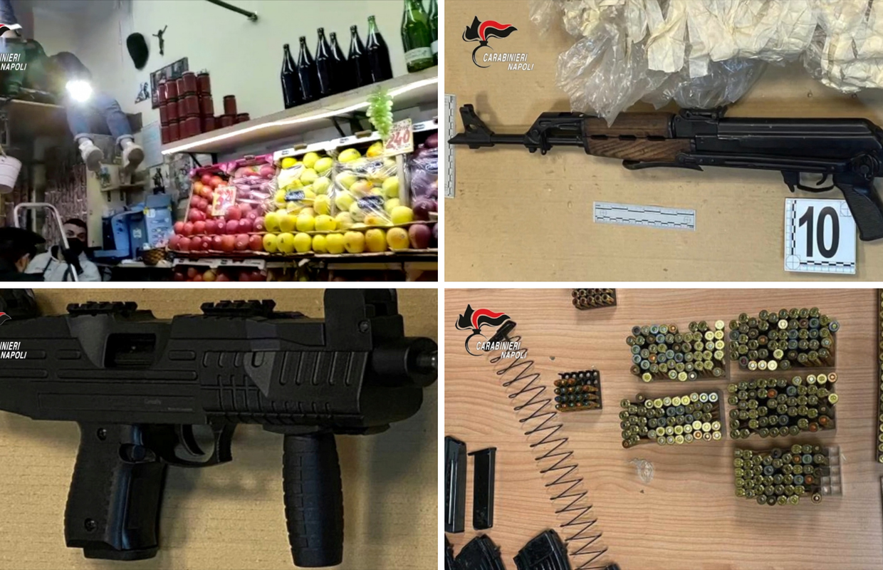 U voćarni u Napulju policija među jabukama našla pištolje, kalašnjikove, strojnice, drogu...