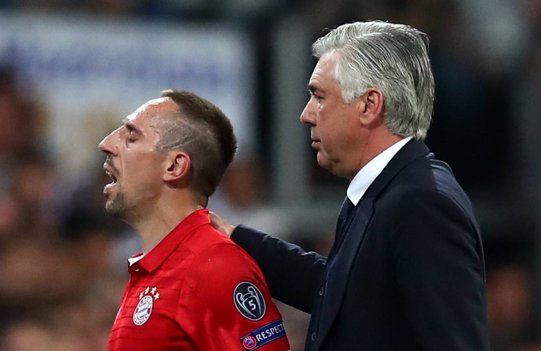Bayern Munich coach Carlo Ancelotti with Franck Ribery