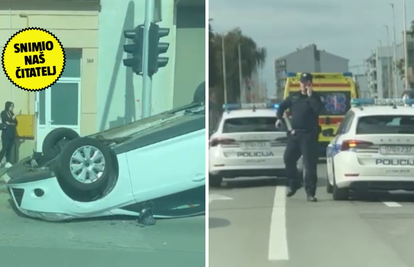 VIDEO Auto završio na krovu u Osijeku nakon sudara