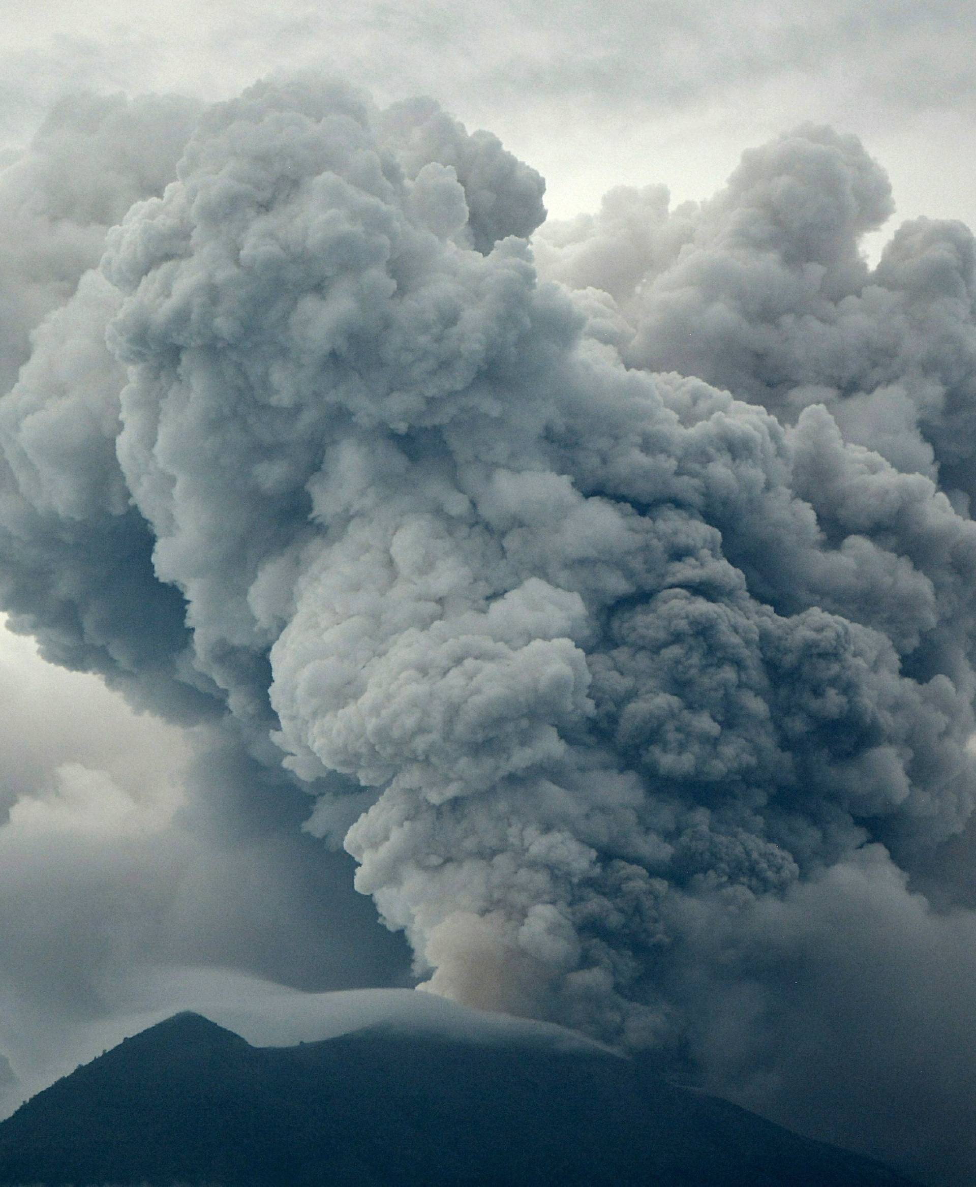 Eruption of Mount Agung as seen from Kubu village in Karangasem
