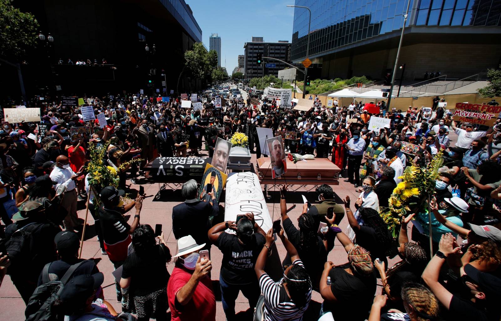 Protest against racial inequality in the aftermath of the death in Minneapolis police custody of George Floyd in Los Angeles