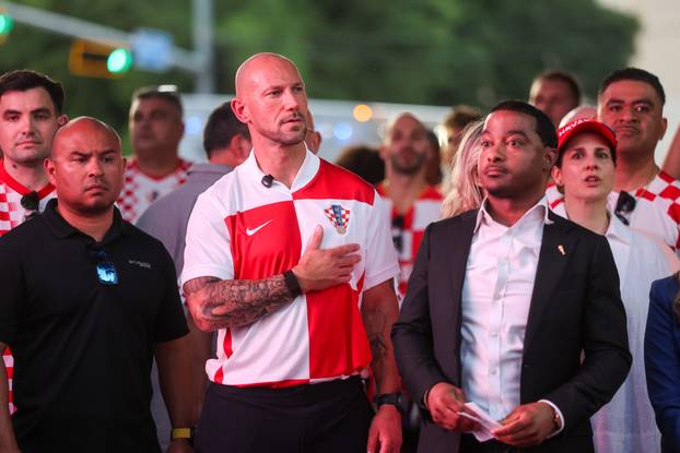 SP 2026 Dallas: Ministar Damir Habijan na povorci hrvatskih navijača u Dallasu uoči utakmice Engleske i Hrvatske na Svjetskom prvenstvu
