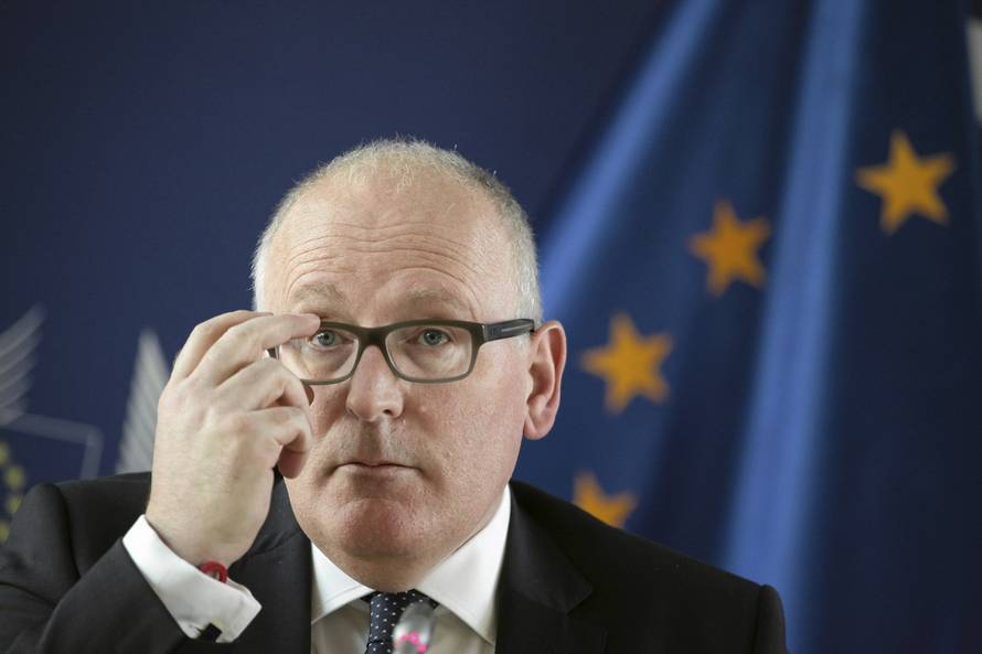 European Commission First Vice-President Timmermans gives a news conference at the European Commission representation office in Warsaw