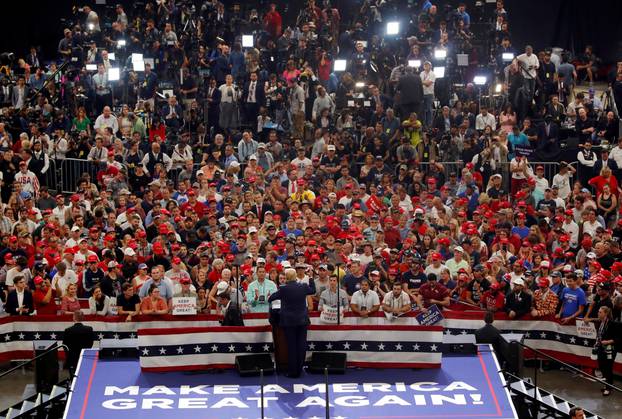 U.S. President Donald Trump speaks as he formally kicking off his re-election bid with a campaign rally in Orlando