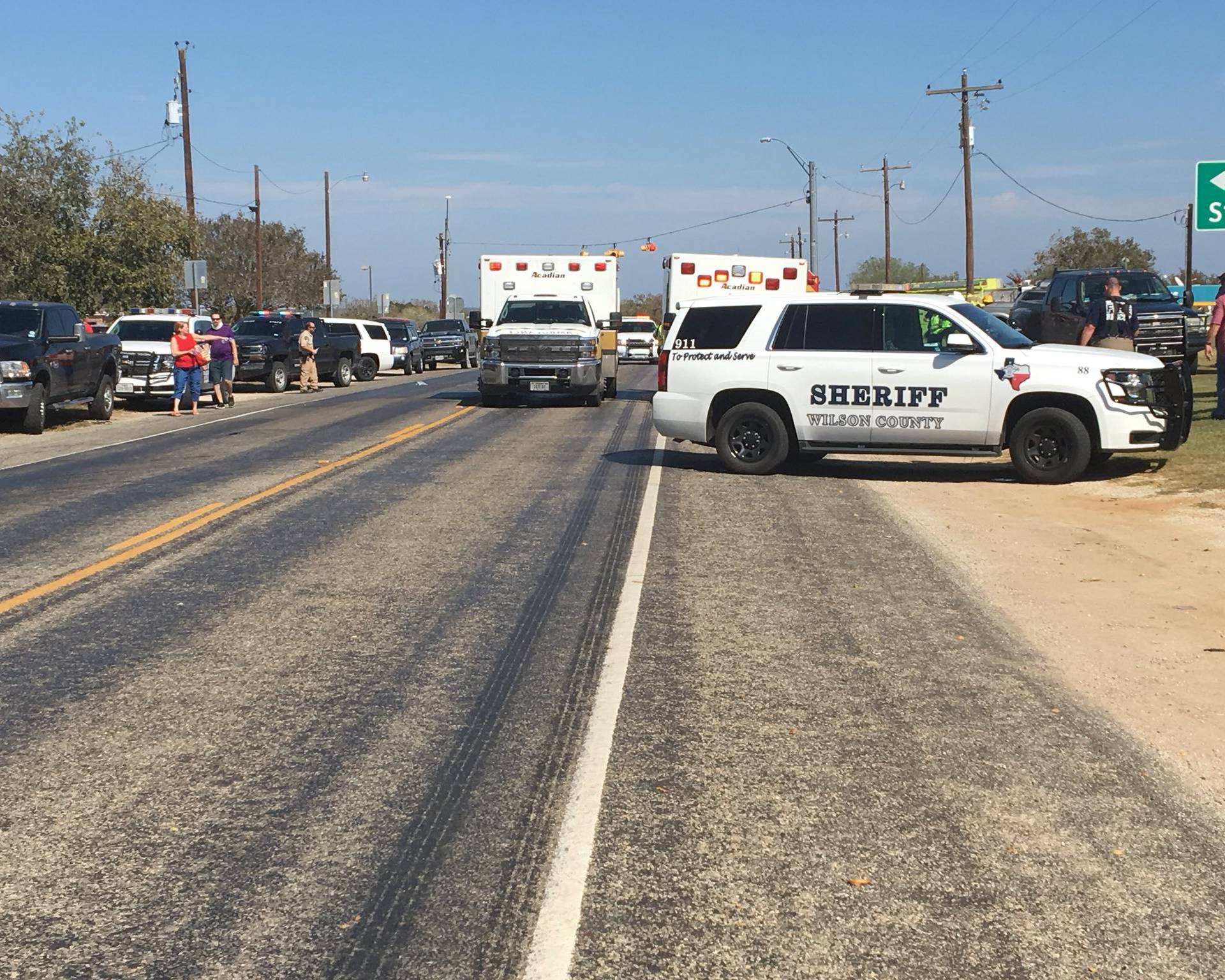 Police cars are seen in Sutherland Springs