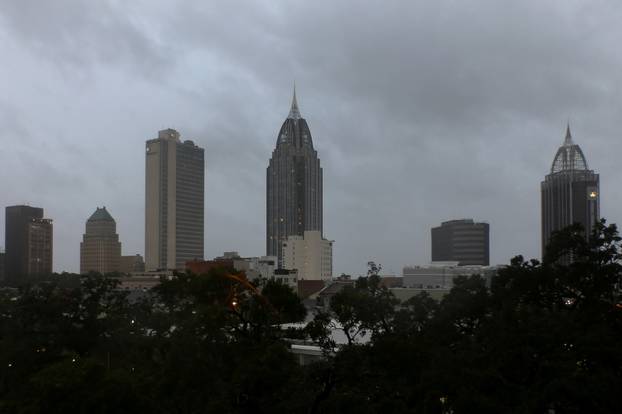 A view of downtown Mobile as Hurricane Sally approaches Mobile