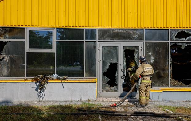 Hypermarket destroyed by fire following drone strike in Donetsk