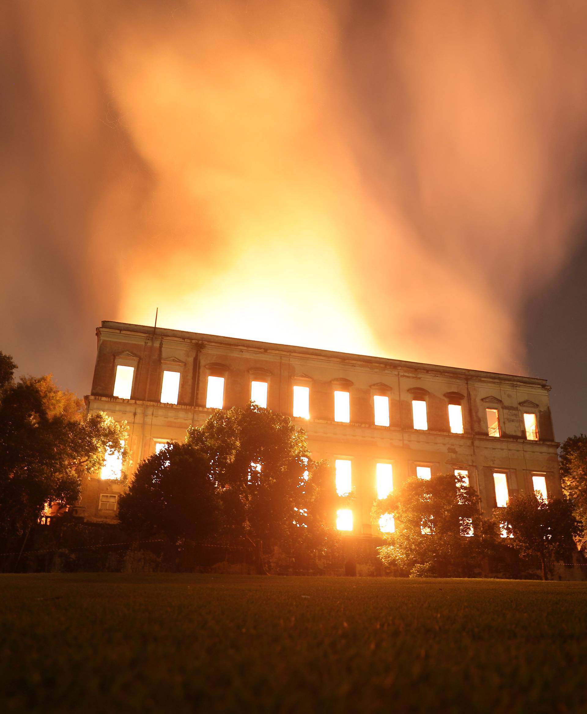 A fire burns at the National Museum of Brazil in Rio de Janeiro
